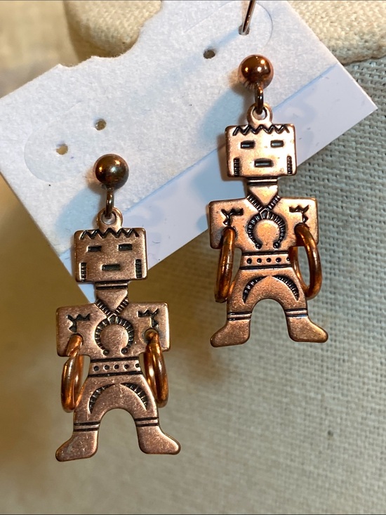 Jewelry - Vintage Copper Southwestern Tribal Figure Dangle Earrings Petroglyph Style